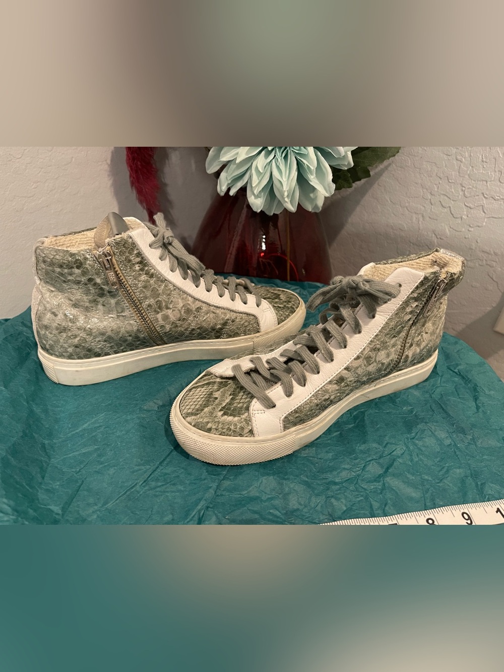 P448 Women's High-Top Sneakers in Green Snake-Print size 37